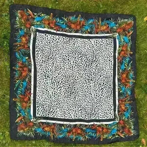 Animal Print Square 35” Scarf Neckerchief Wrap Leopards Parrots Satin